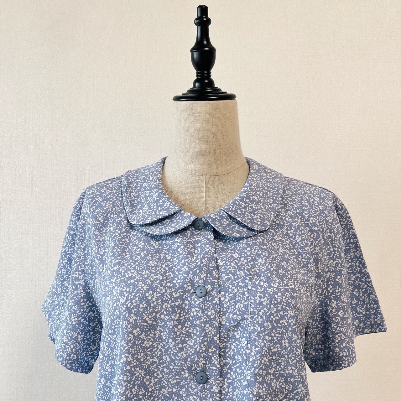可愛雙層領藍色小碎花古著上衣
