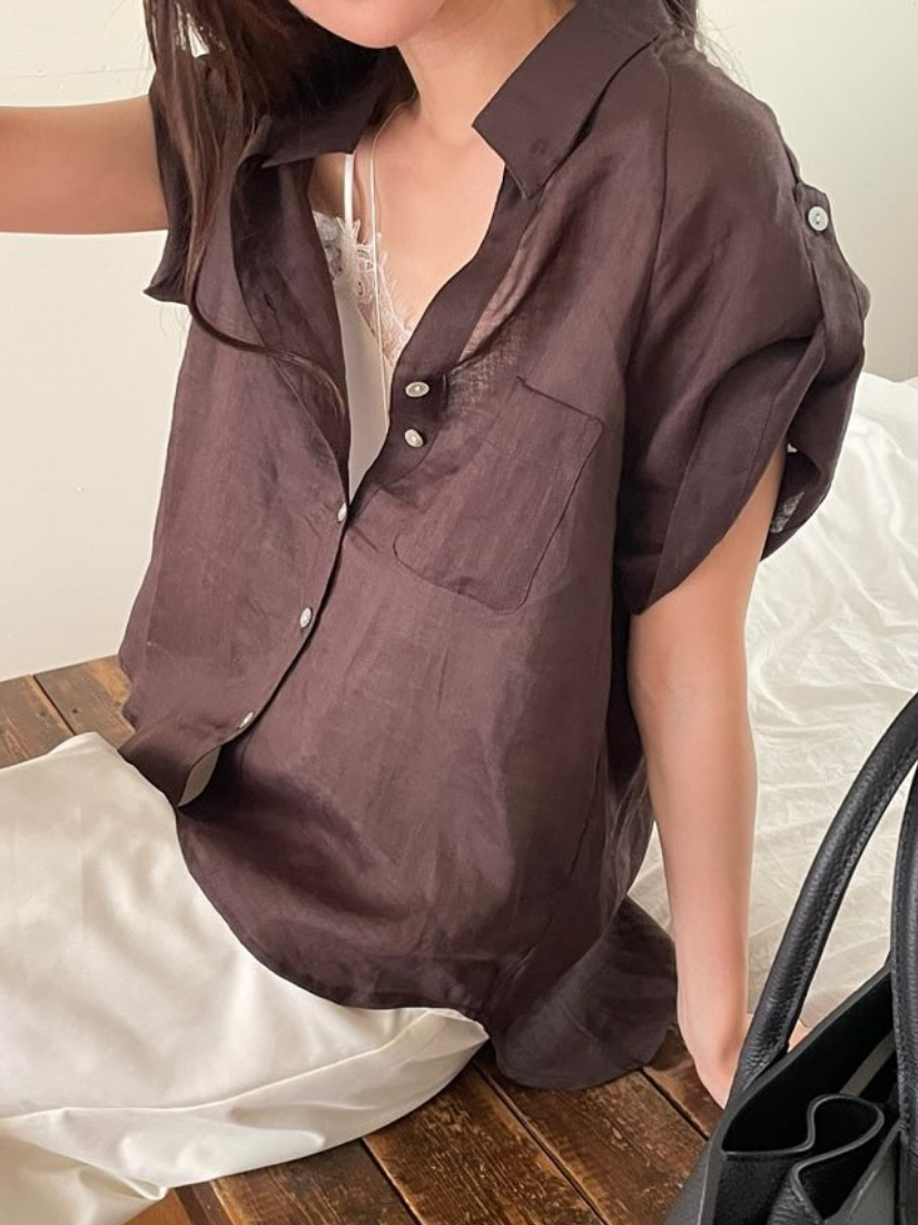 [現貨] Laura 造型短袖V領襯衫 [ 2色 / Free ]