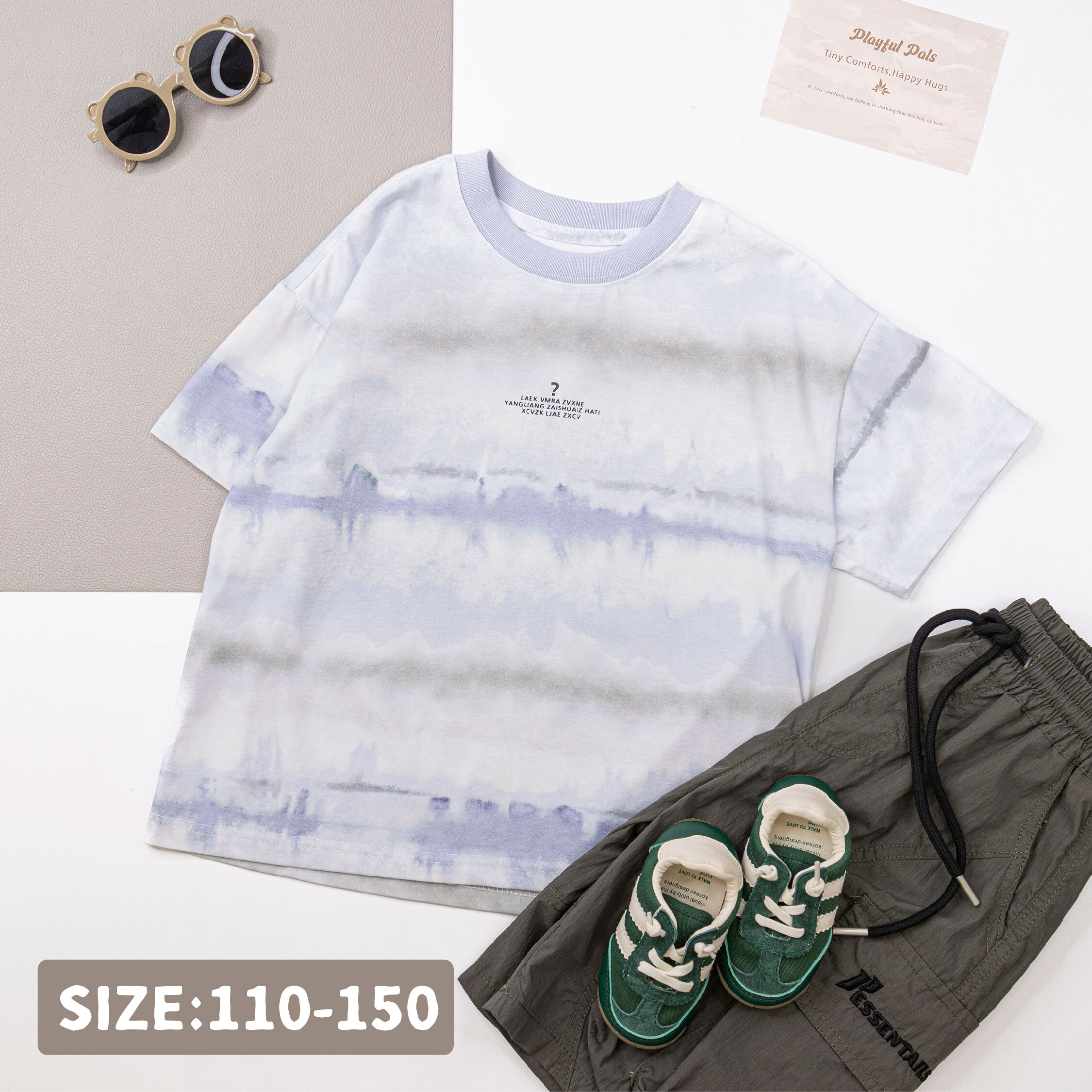 【H50133】水墨層次暈染流行英字舒適上衣/短T