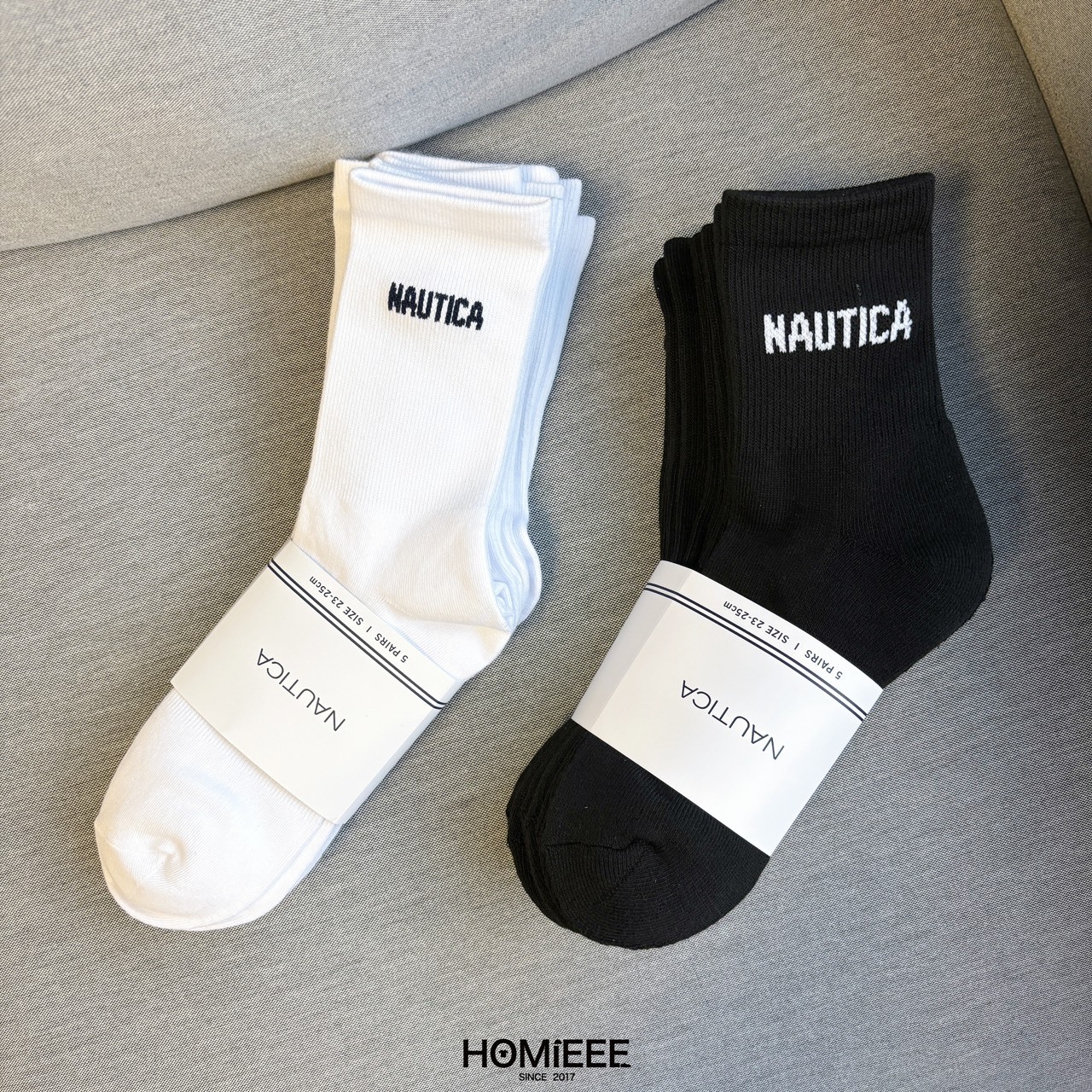 Nautica Socks 5pack 襪子 中筒襪 LOGO 黑白色 五雙一組 [NSS8604]