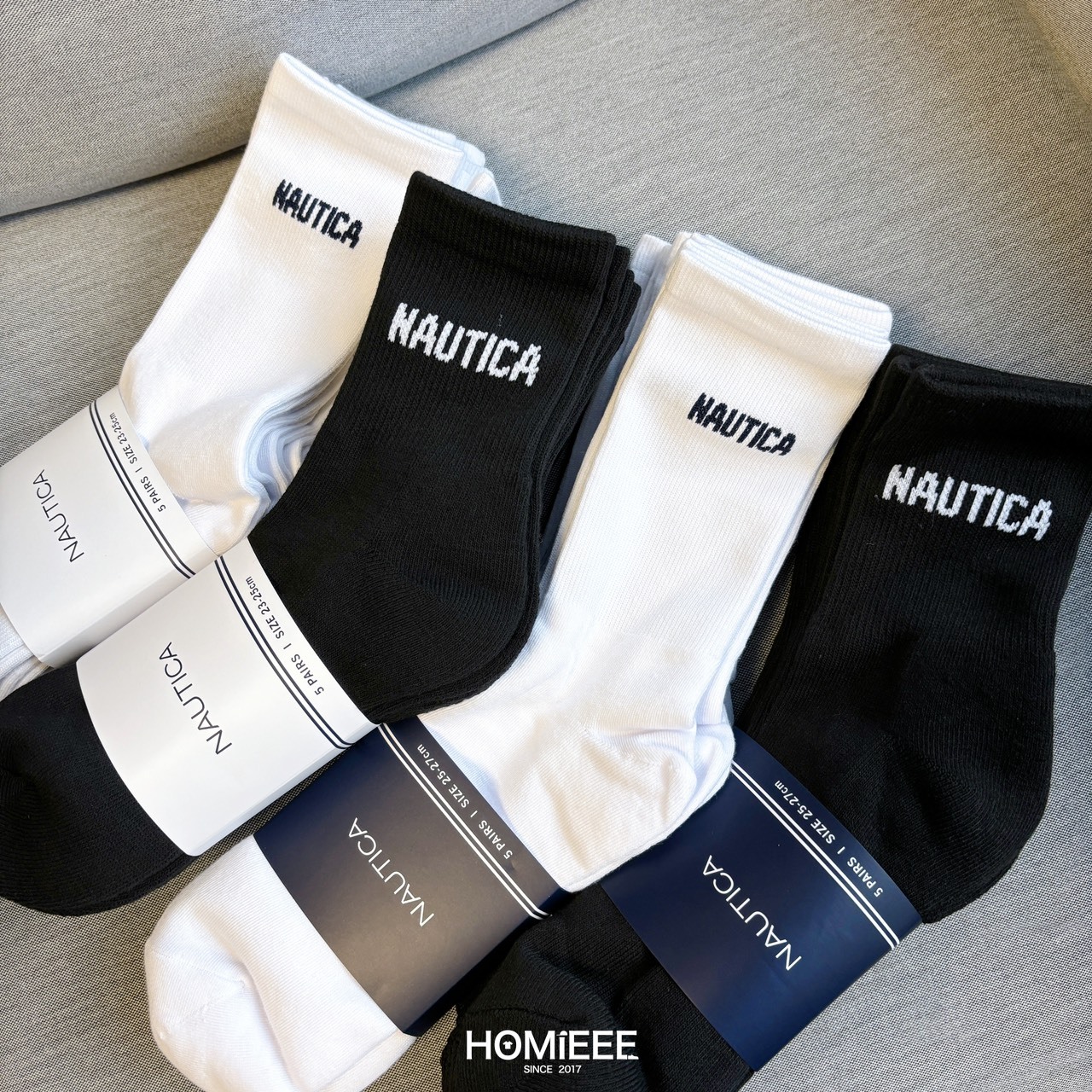 Nautica Socks 5pack 襪子 中筒襪 LOGO 黑白色 五雙一組 [NSS8604]