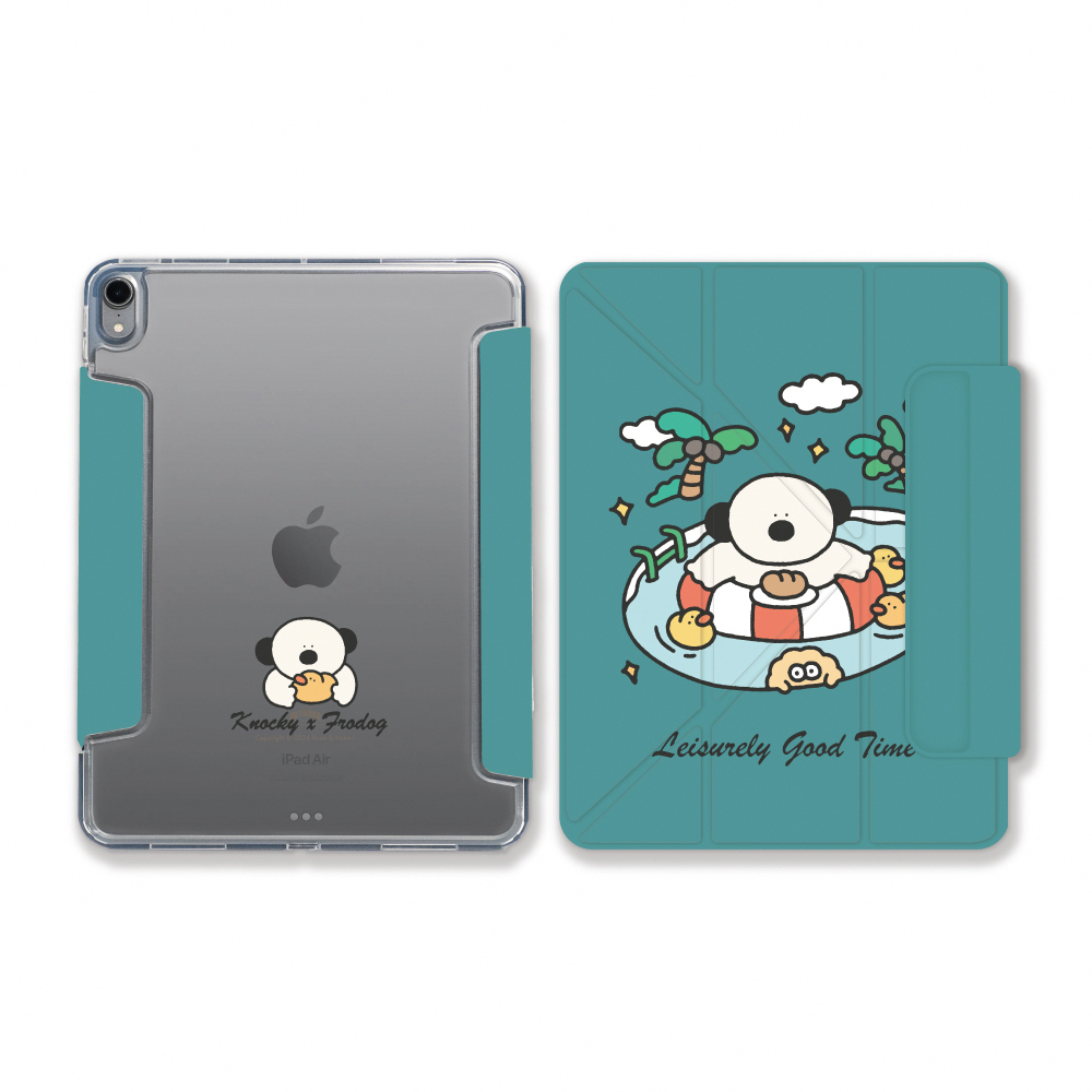 【Knocky x 小圓麵包】『小圓麵包遊湖』iPad Air4/5/6/7/Pro11 多折搭扣平板保護殼 (Y折式/右側鏤空)