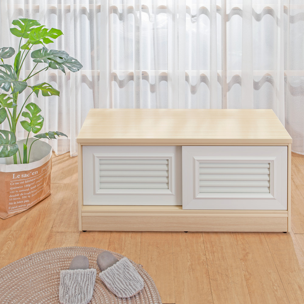 南亞塑鋼-3.5尺二推/拉門防水塑鋼坐式百葉鞋櫃/座鞋櫃/收納穿鞋椅