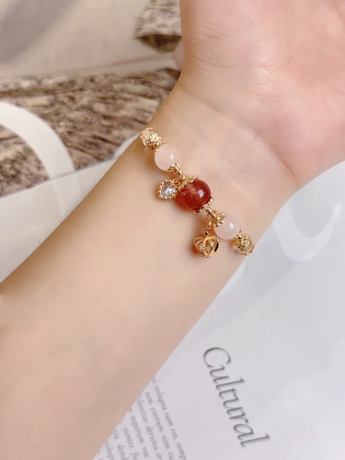 春曉｜天然草莓水晶+粉晶手鍊