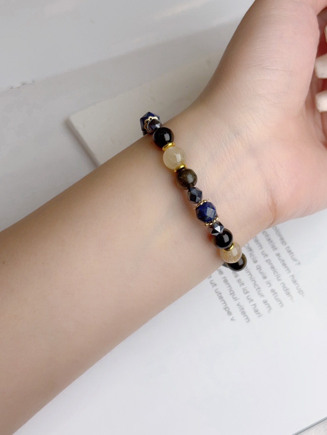 金運石/青金石/金曜石/太赫茲/鈦晶水晶手鍊