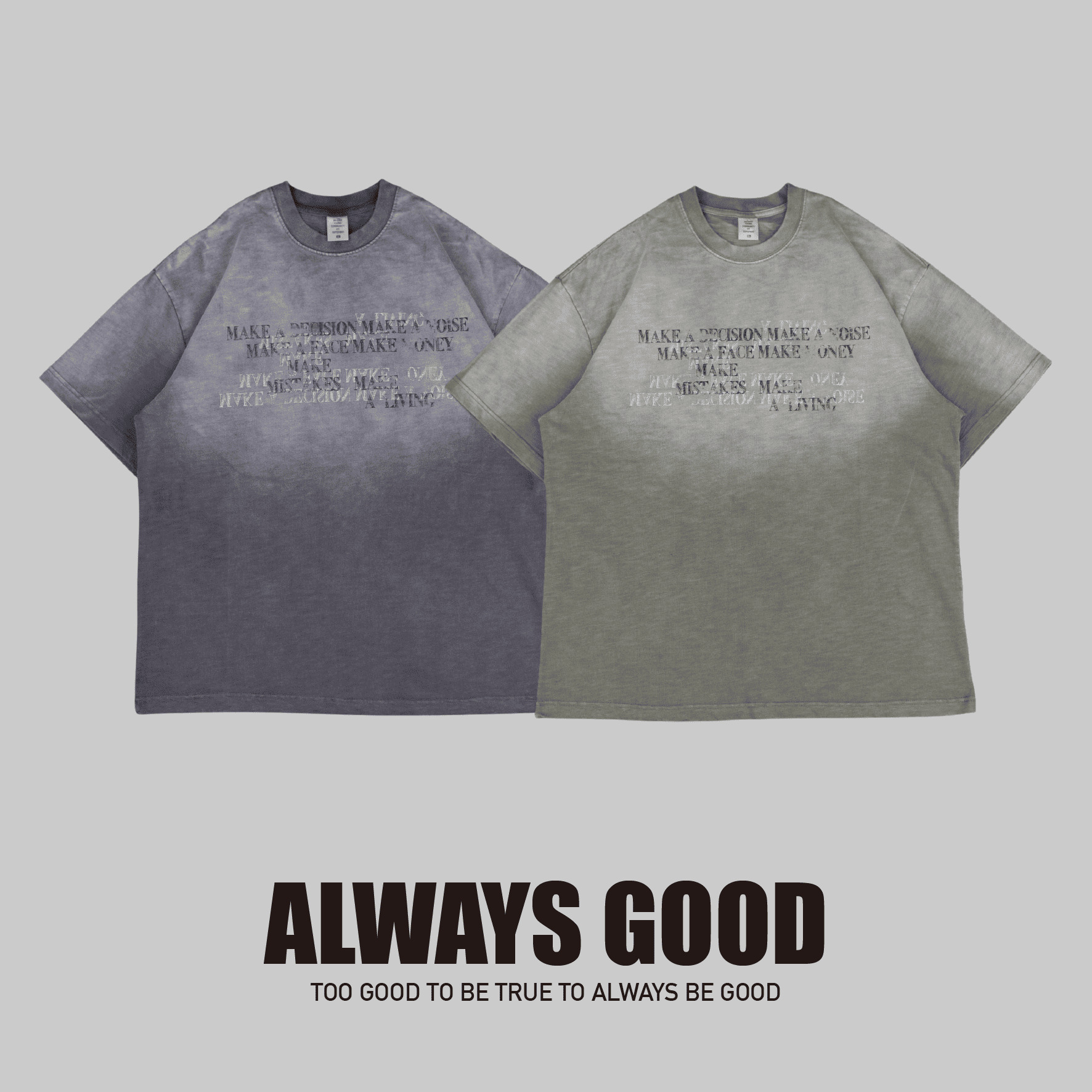 『Always_Good』漸變 水洗 疊影 竹節棉 短T