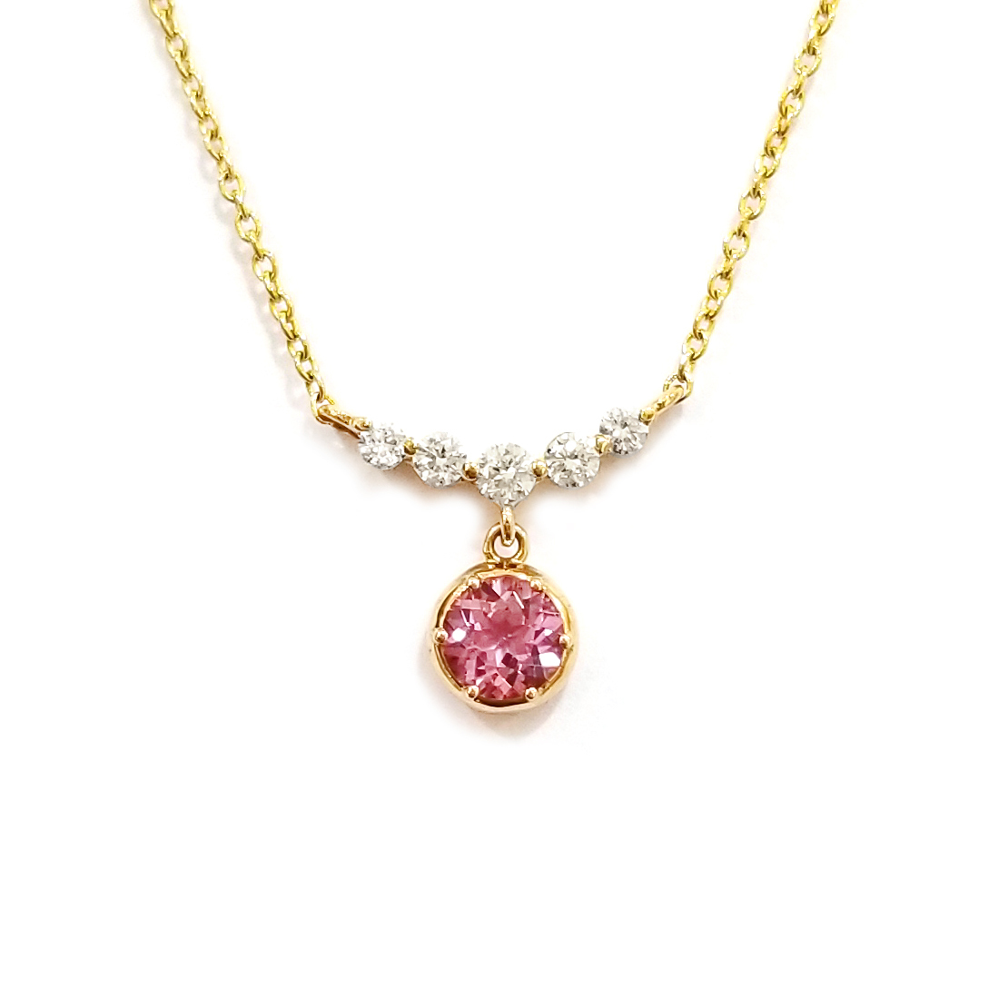 18K黃金天然鑽石粉紅碧璽頸鏈