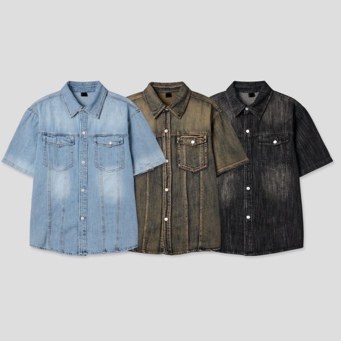 淨色牛仔短袖恤衫 S2324