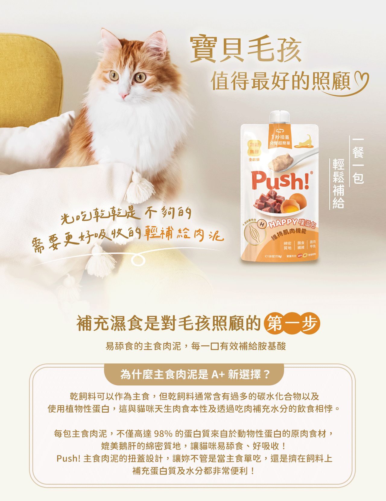 Push 噗滋｜貓咪主食肉泥餐包 110g (肉泥機能主食餐包 貓主食餐包 貓餐包)