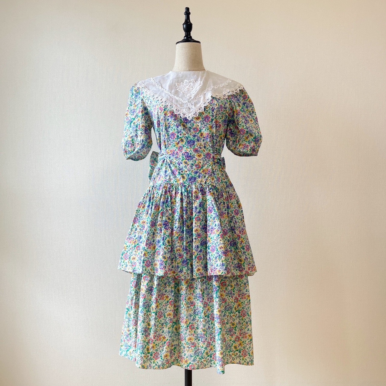 Rare Editions綠色大喱士領碎花連身裙