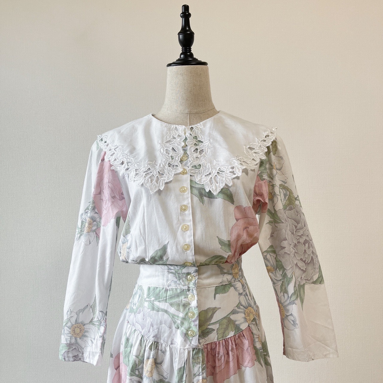 John Roberts美國製白色大領子古著花裙