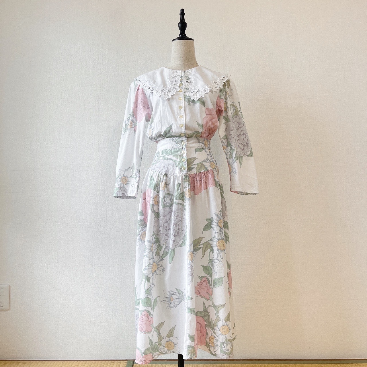 John Roberts美國製白色大領子古著花裙