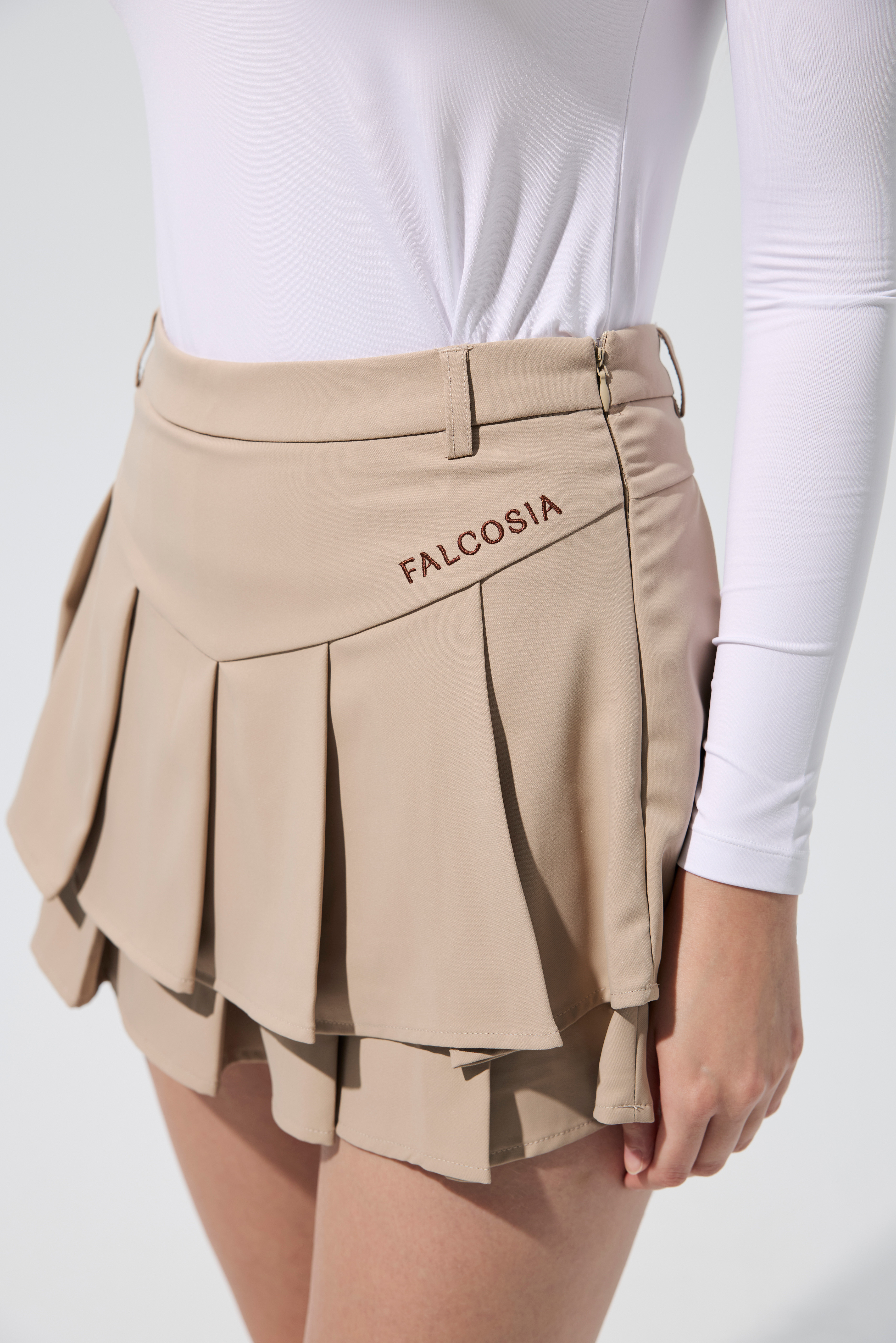 復古馬鞍西裝短裙-復古卡其