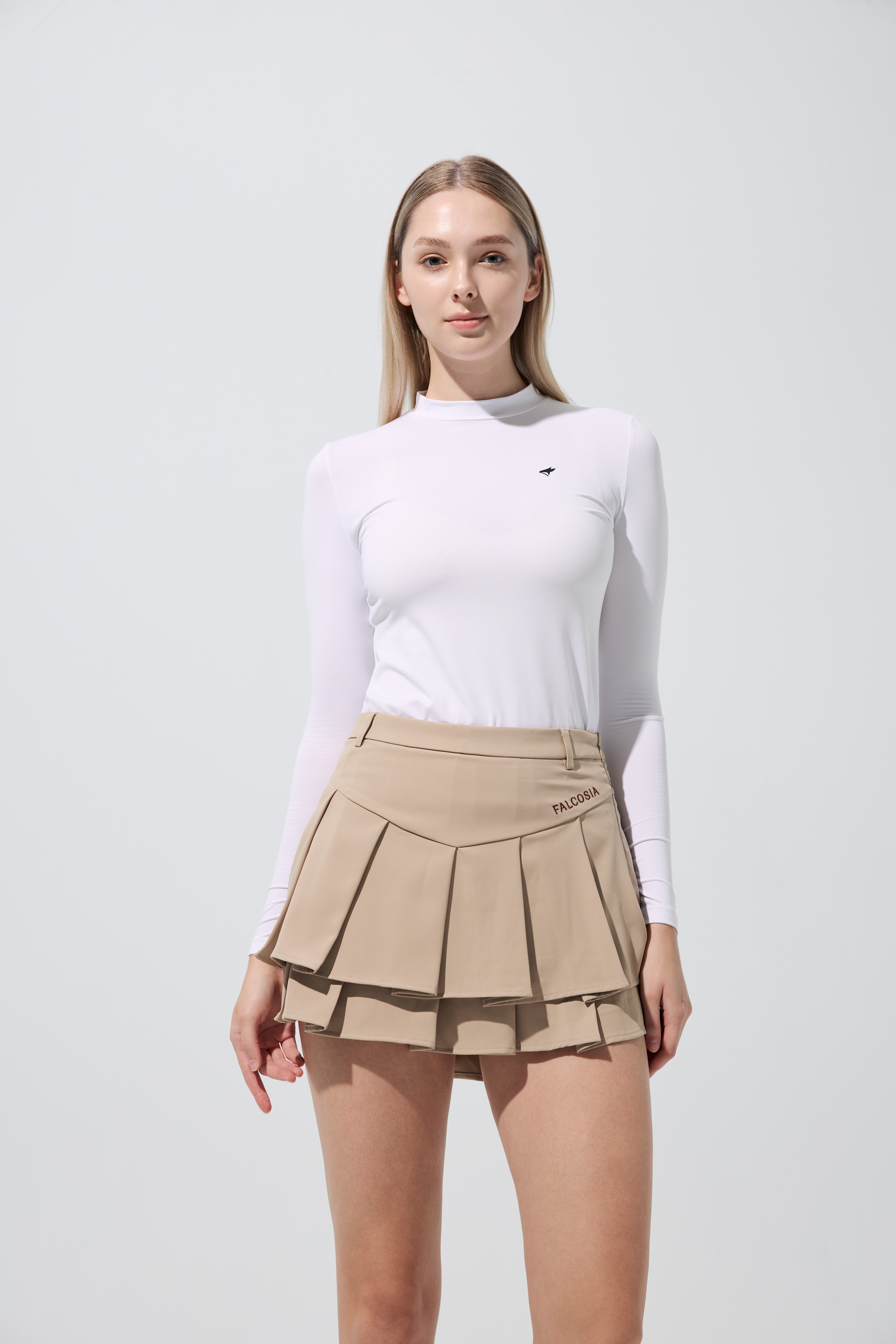 復古馬鞍西裝短裙-復古卡其