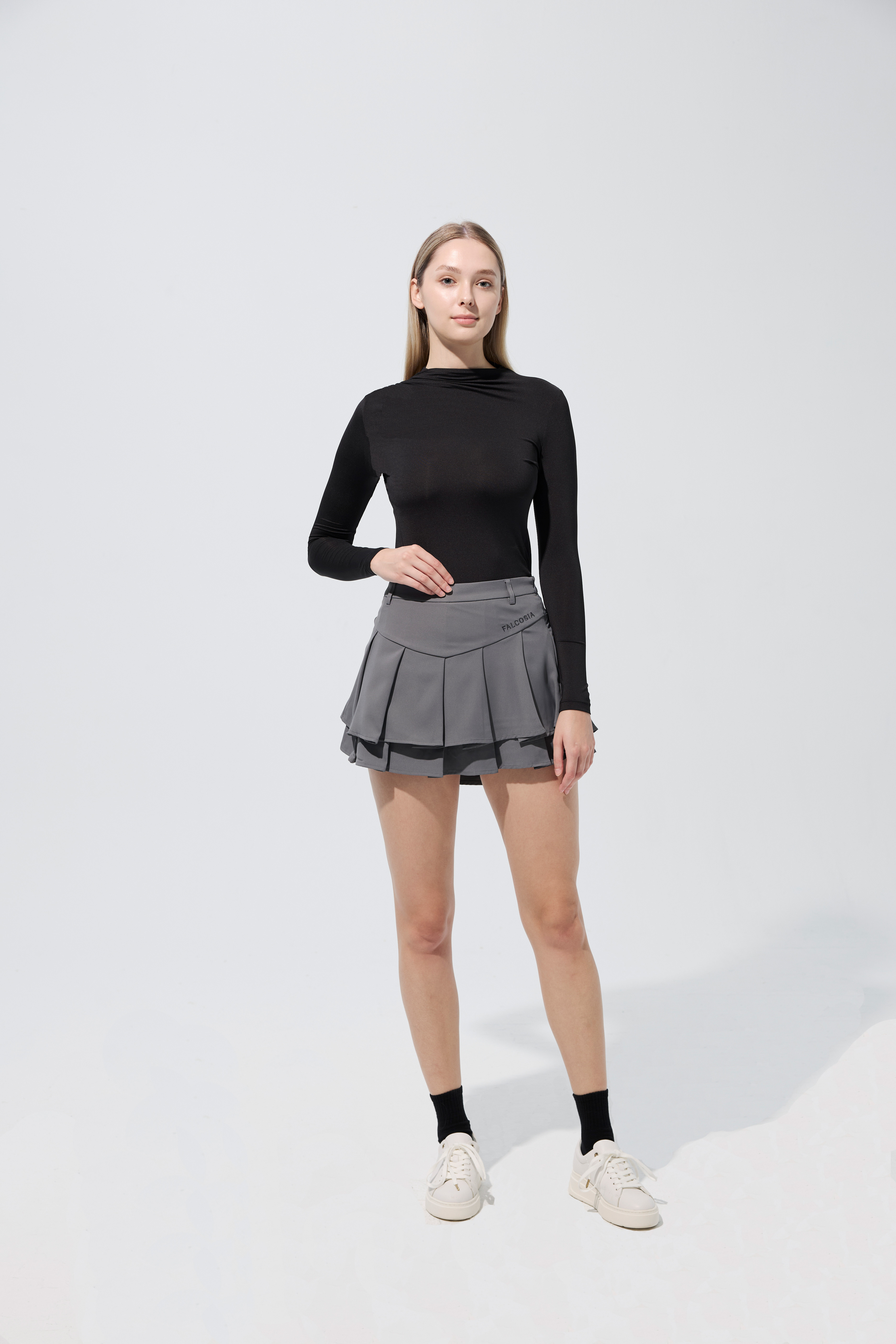 復古馬鞍西裝短裙-西裝灰