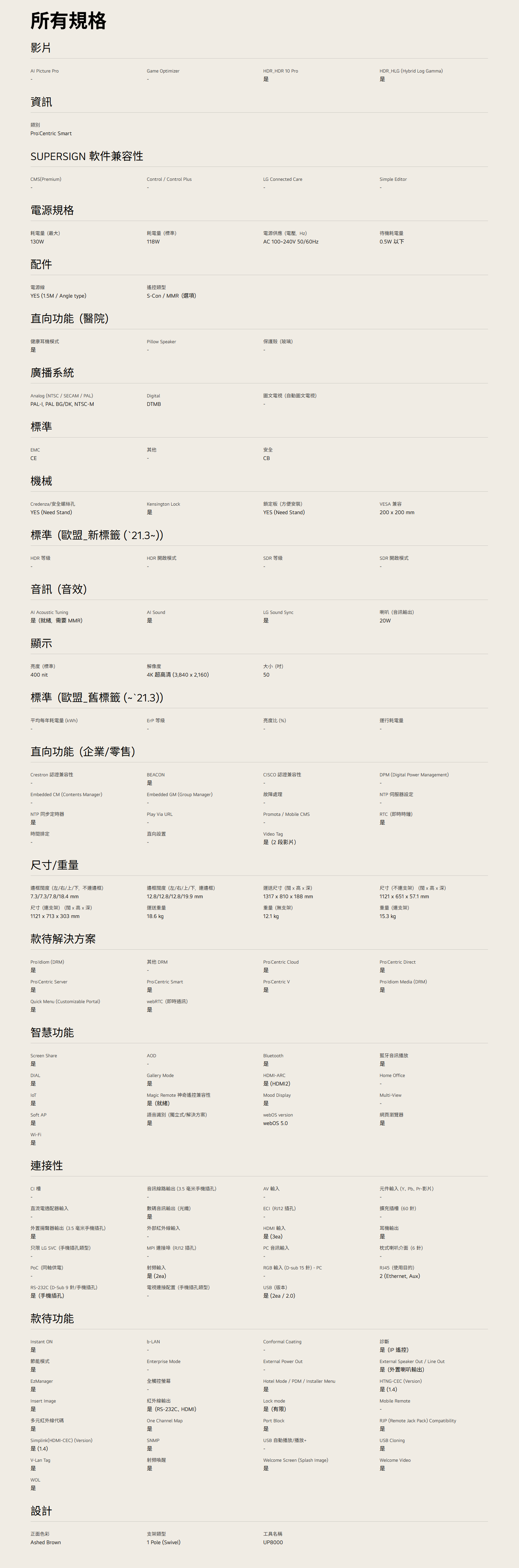 LG 50UR761H0CA 規格