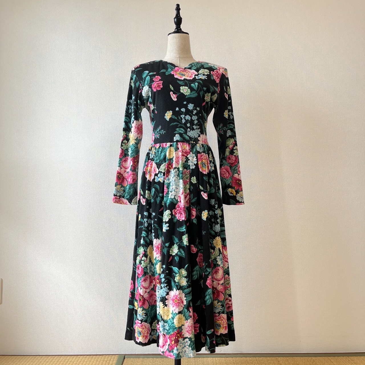 EXPO美國製黑色大花古著連身裙