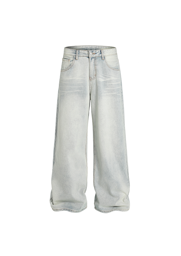 - SIMPLEACTION - 美式復古水洗淺色闊腿牛仔褲