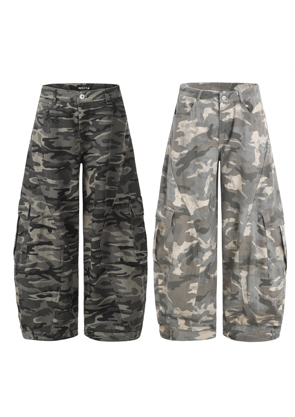 - SIMPLEACTION - 美式復古反穿設計迷彩彎刀褲