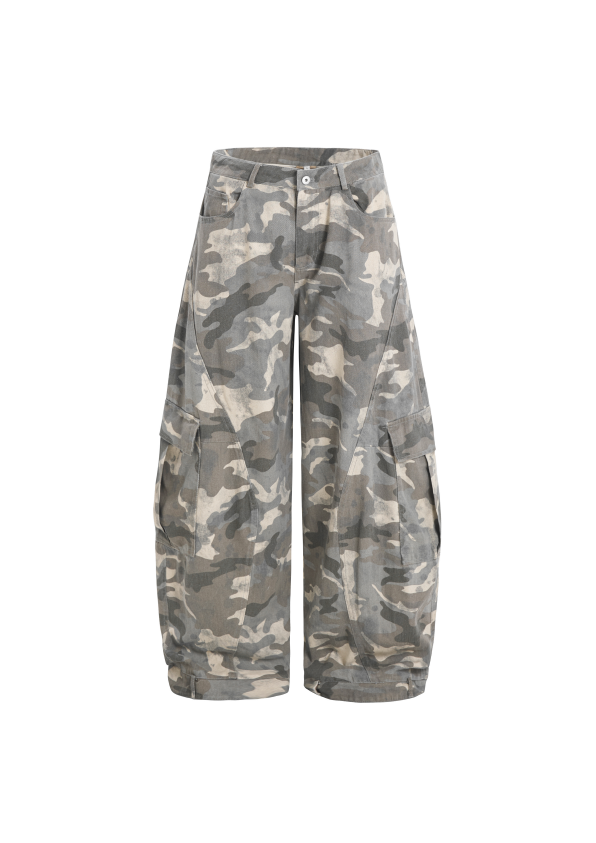 - SIMPLEACTION - 美式復古反穿設計迷彩彎刀褲