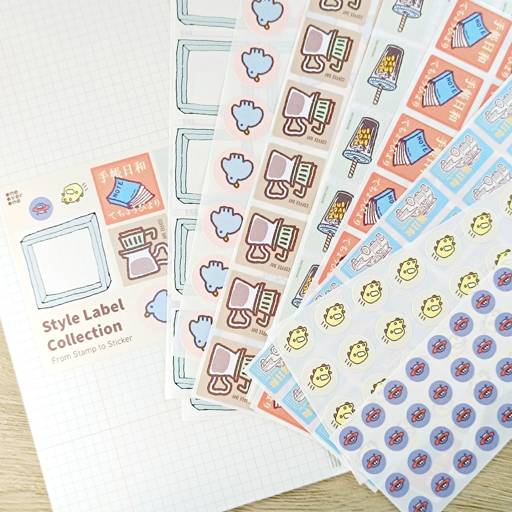 一分之一工作室．膠版印章的圖案 模造標籤貼紙組