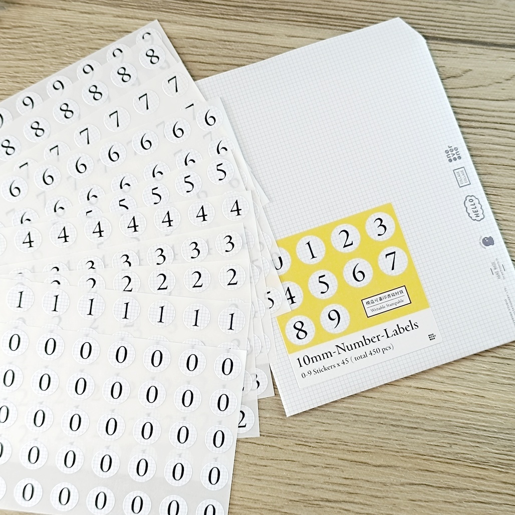 一分之一工作室．1CM 淺格線數字 模造標籤貼紙