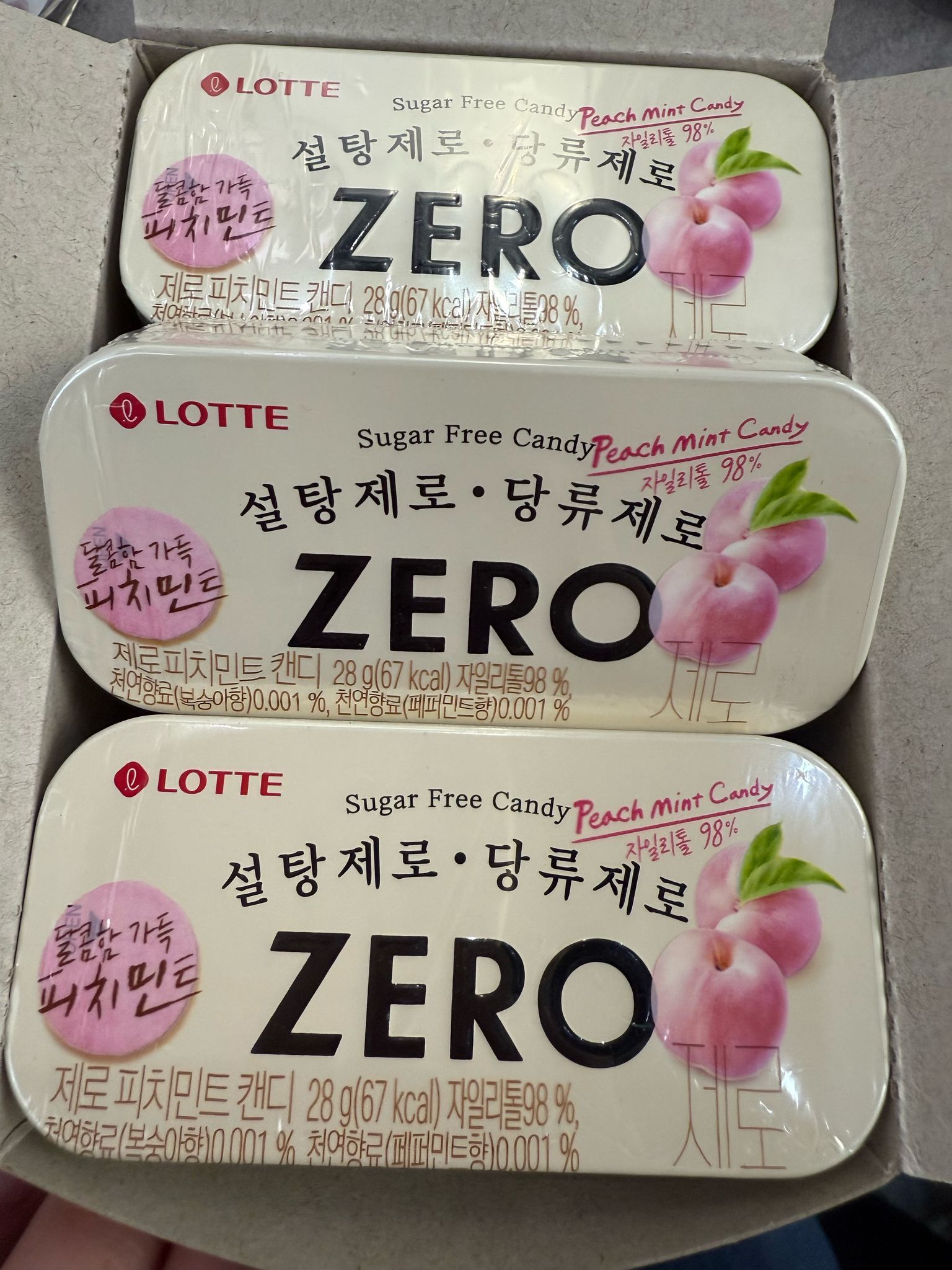 韓國 Lotte 樂天 Zero 無糖桃味薄荷糖 28g