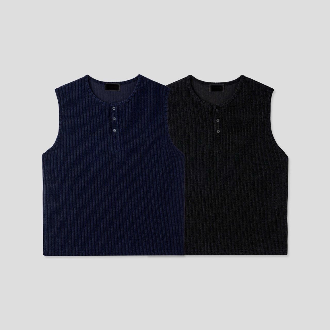 淨色半開胸暗直紋背心 V1123