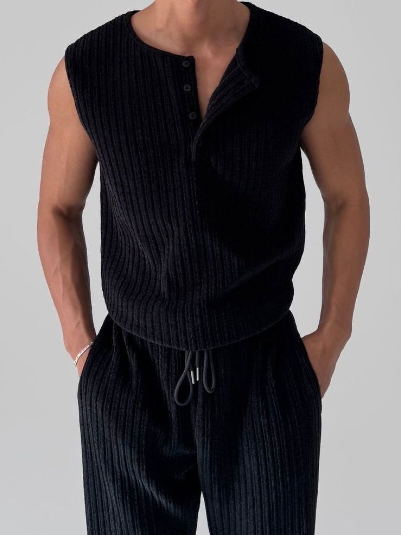 淨色半開胸暗直紋背心 V1123