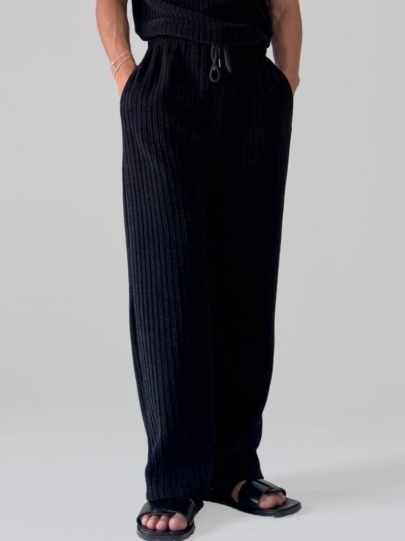 淨色絲絨暗直紋鬆身褲 P3113