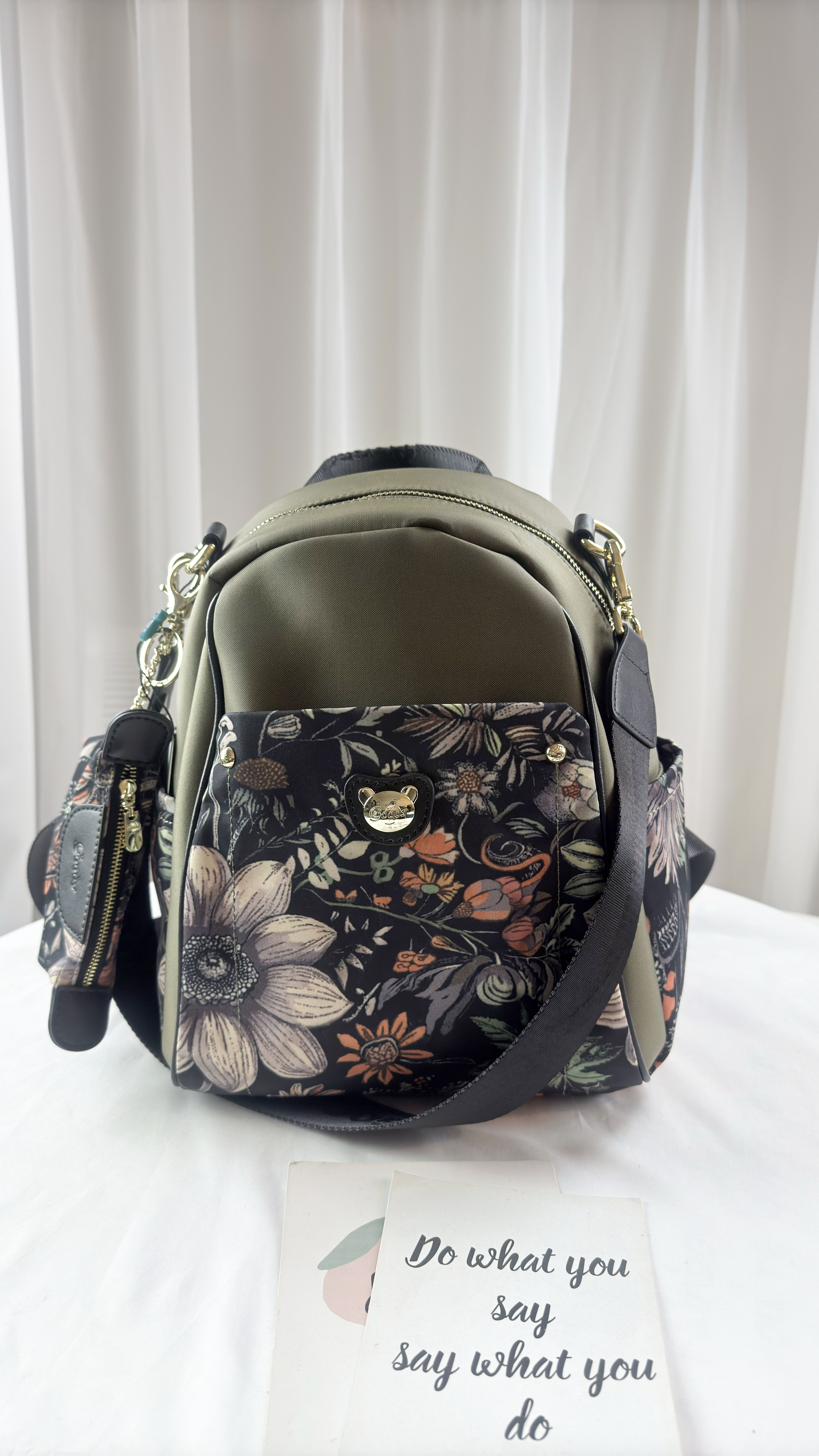 GOODS 綠花防潑水後背包  附零錢包  #2892