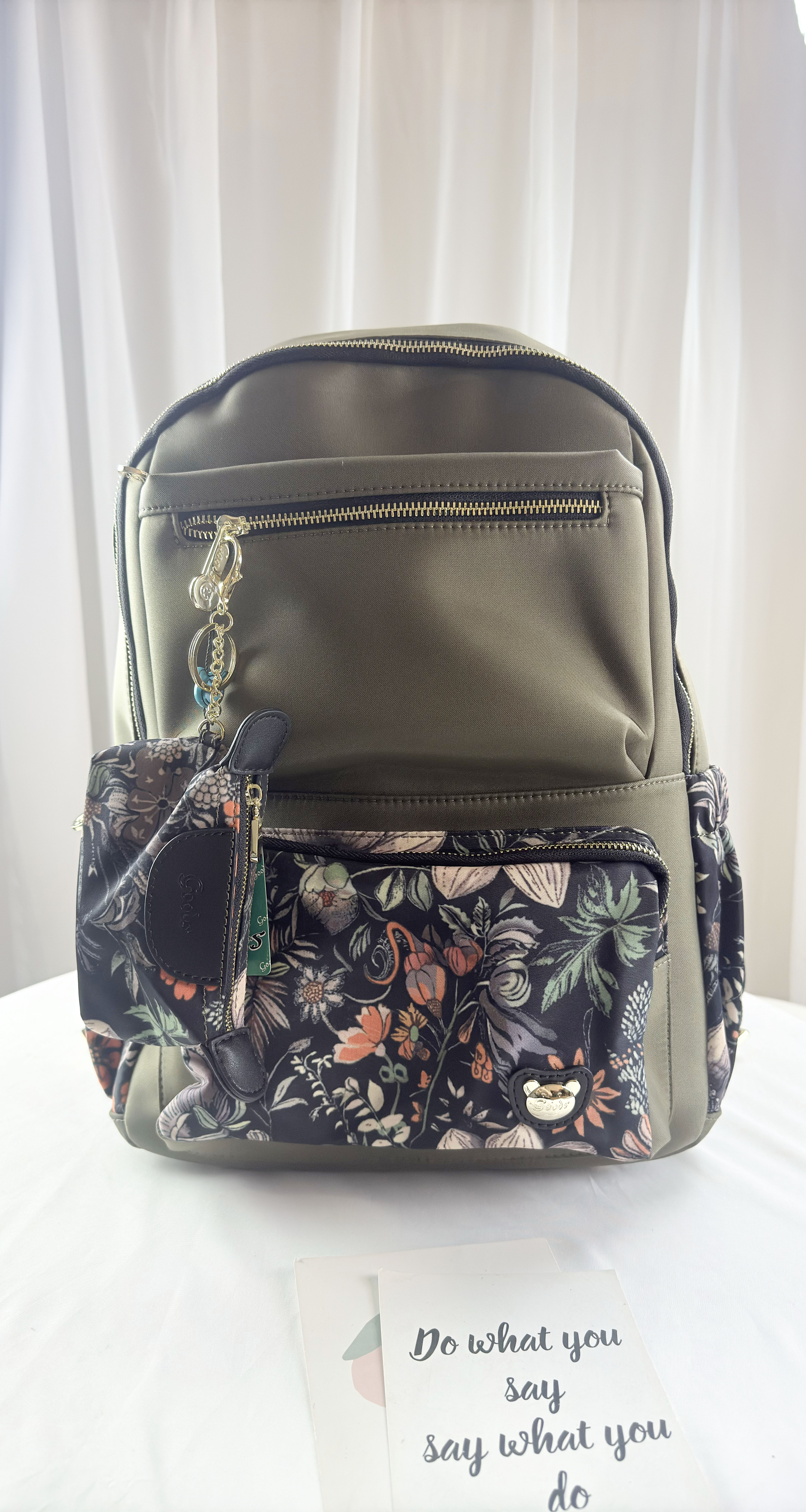 GOODS 綠花防潑水後背包 附零錢包 #2627