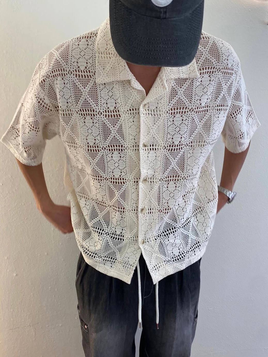 淨色暗花紋短袖恤衫 And More-030S