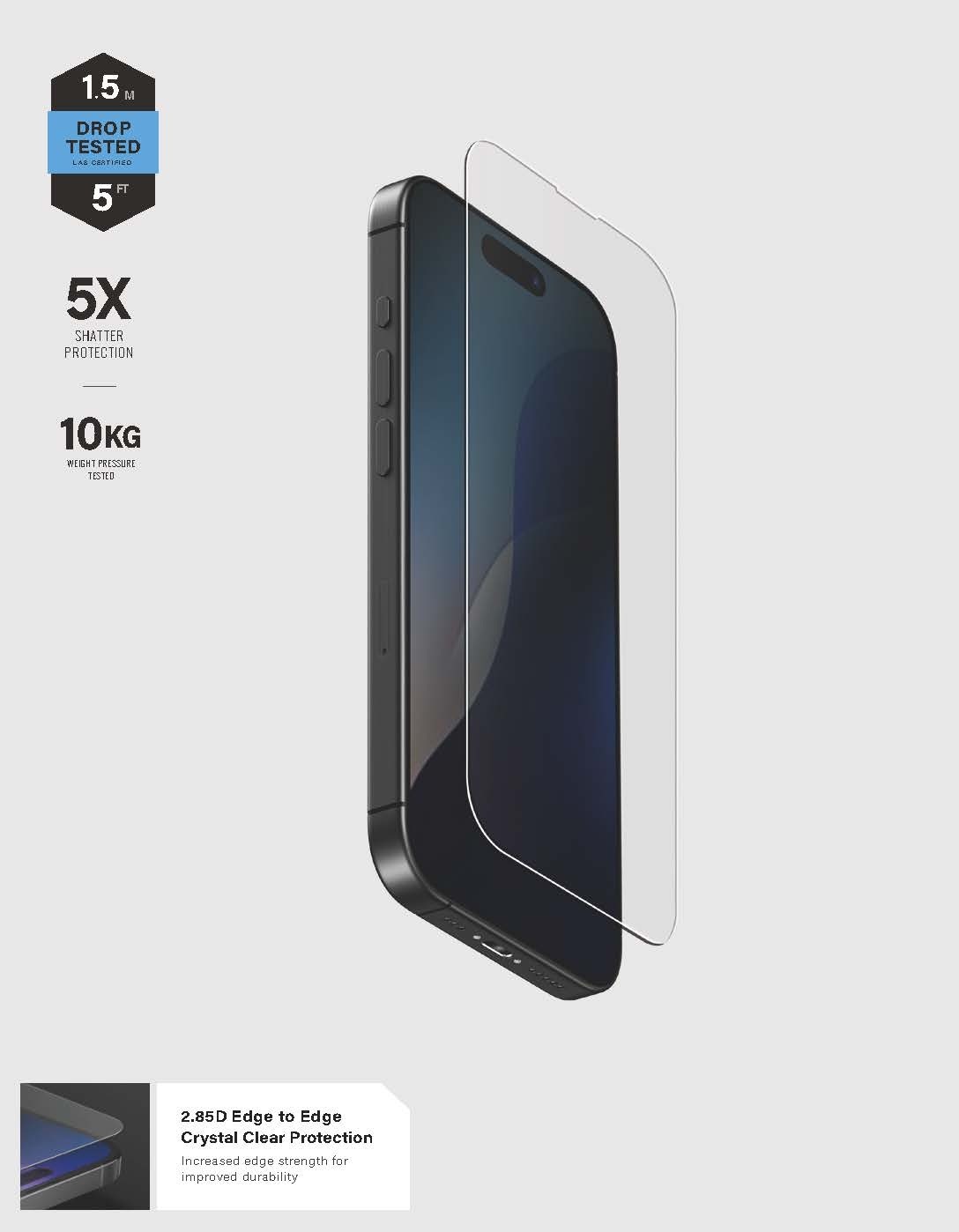 UNIQ-OPTIX Clear iPhone 16 全透明 9H 抗破碎耐防刮防指紋玻璃螢幕保護貼