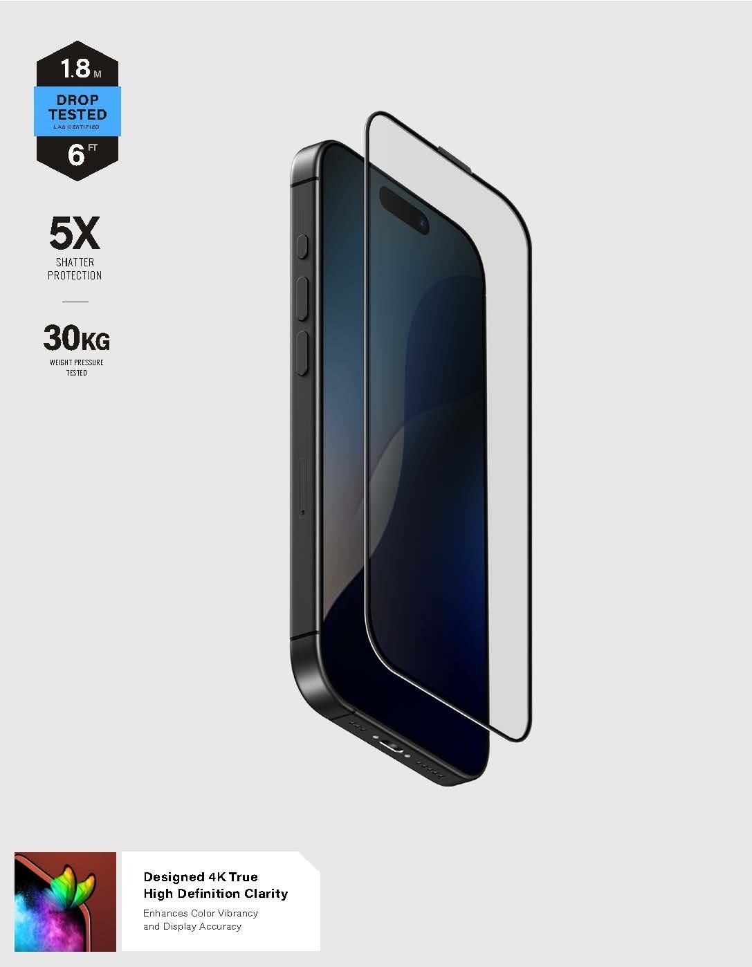 UNIQ-OPTIX Vivid Clear iPhone 16 超高清黑邊 9H 抗破碎耐防刮防指紋玻璃螢幕保護貼