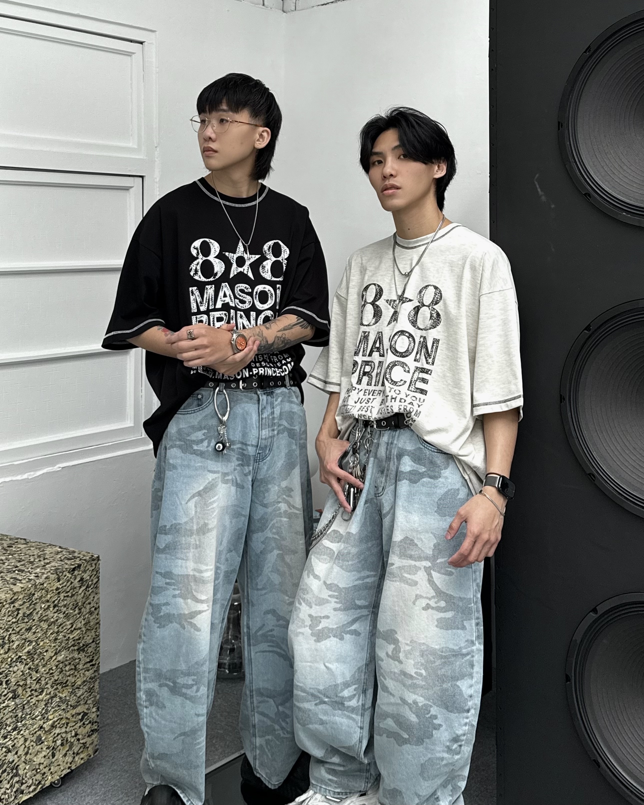 𝐇·𝐓·𝐒 韓國 8✫8 字母做舊 復古 水洗 反車線 寬大版型 短袖 上衣