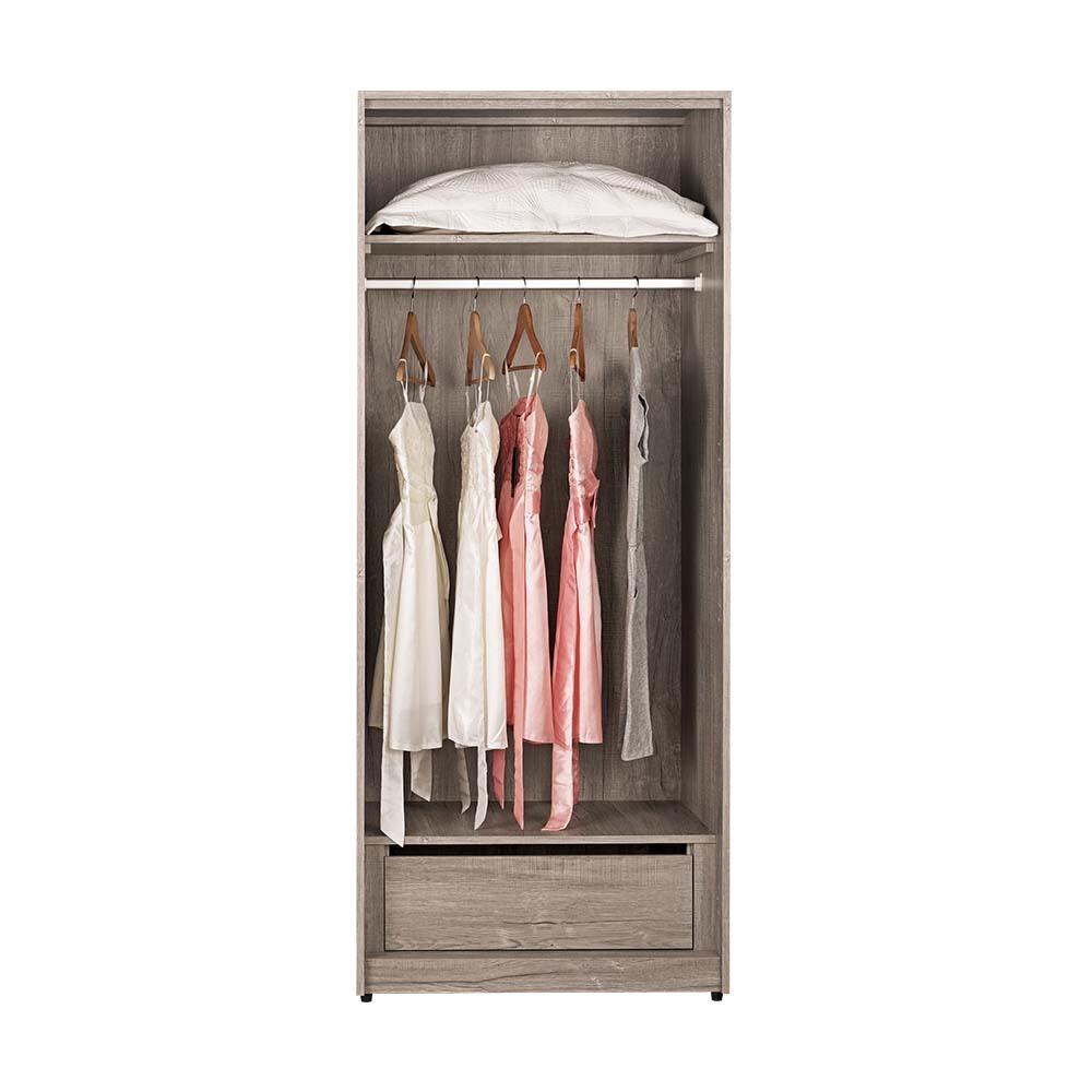 休斯2.7尺工業風二門衣櫃(單吊桿+一抽)