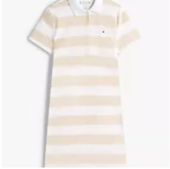 [S] TOMMY HILFIGER BEIGE RUGBY STRIPE POLO DRESS, XW04323-200 (STH1272)