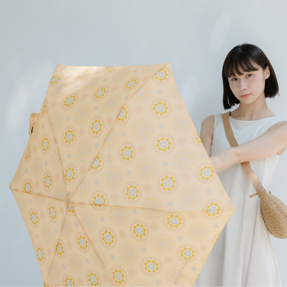 Titanium Light Folding Auto Umbrella/inblooom x OMBRA/Begonia Glass Pattern/Deep Blue