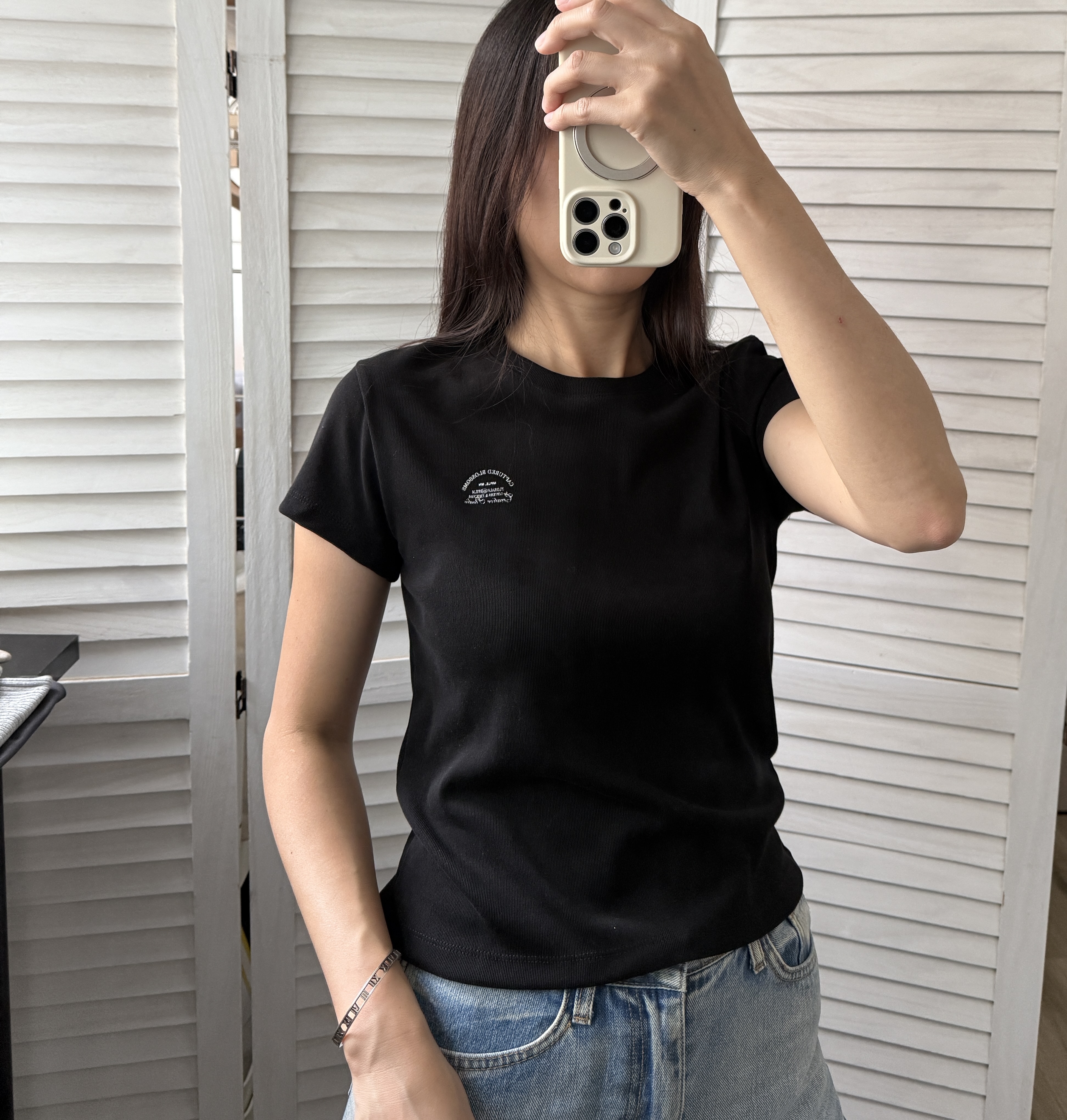 簡約印字暗直紋短袖