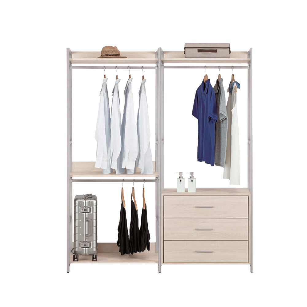 柯西5.3尺多功能開放式收納組合衣櫃(2.7尺雙吊桿+2.7尺三抽)