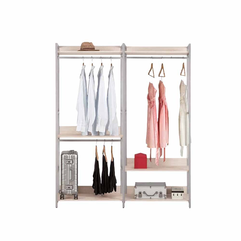 柯西5.3尺多功能開放式收納組合衣櫃(2.7尺雙吊桿+2.7尺單吊桿)