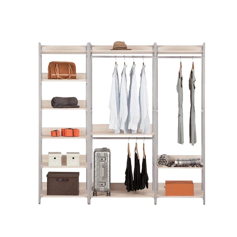 柯西6.7尺多功能開放式收納組合衣櫃(2尺多層+2.7尺雙吊桿+2尺單吊桿)