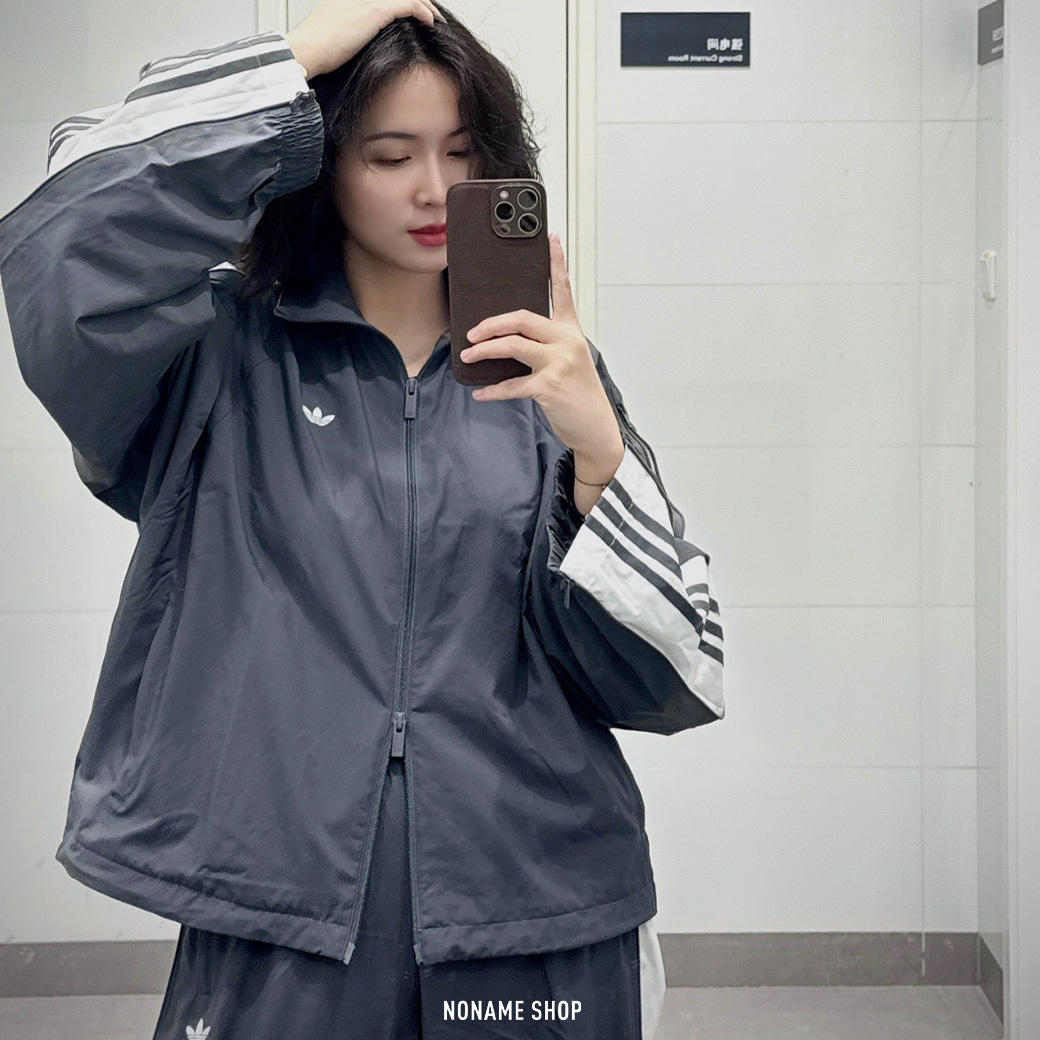 ADIDAS ADILENIUM SEASON 3 巴黎世家平替 兩穿 寬鬆 拉鍊 三線 外套 灰色 (女款)