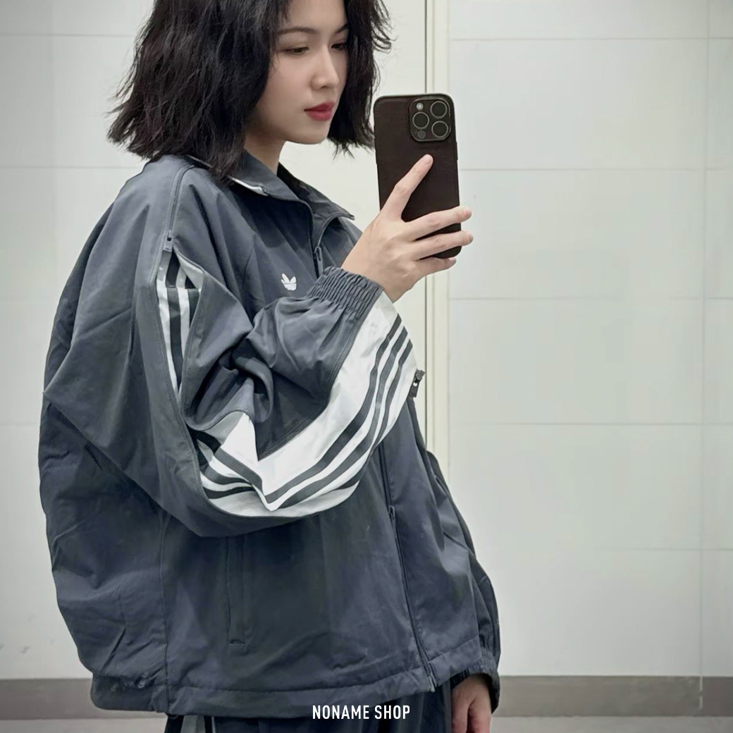 ADIDAS ADILENIUM SEASON 3 巴黎世家平替 兩穿 寬鬆 拉鍊 三線 外套 灰色 (女款)