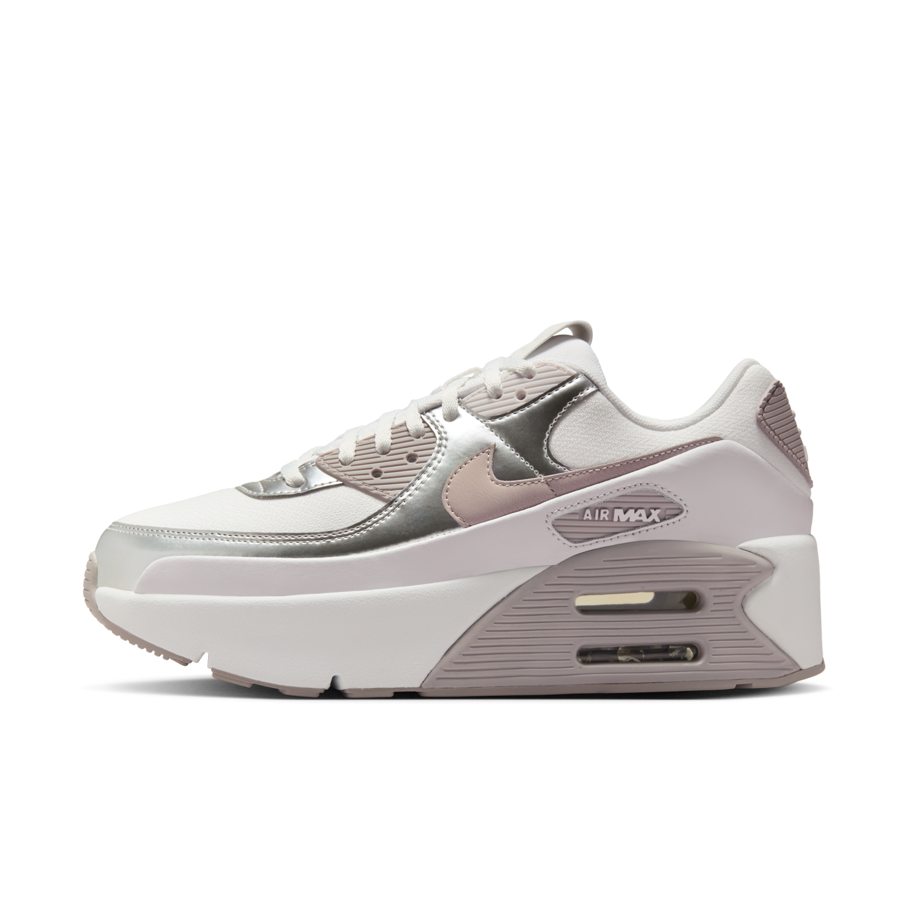 女鞋 NIKE W AIR MAX 90 LV8 白銀粉 雙層氣墊 緩震 厚底 氣墊 運動 休閒鞋【IB0170-101】