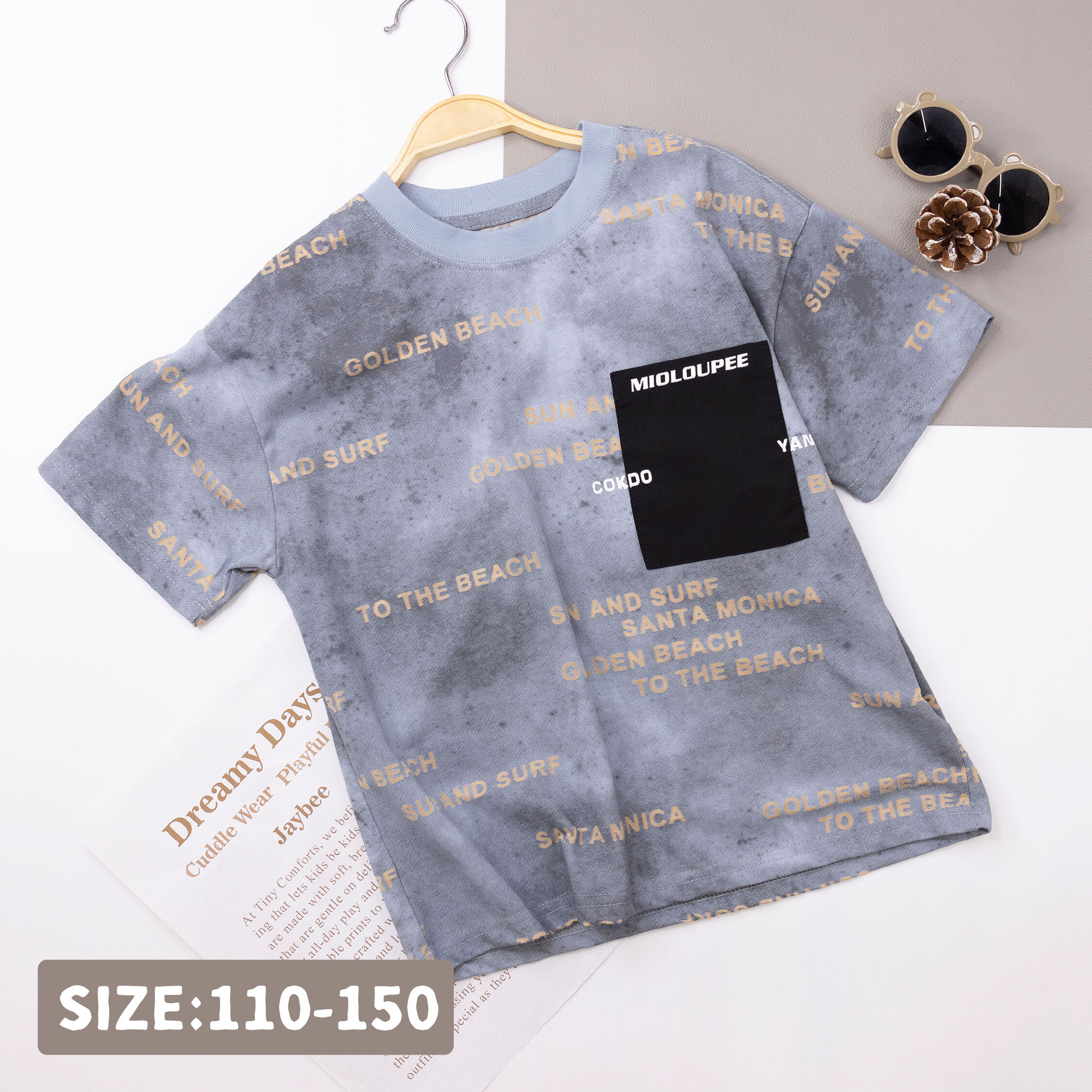 【H50141】藝術暈染英字口袋上衣