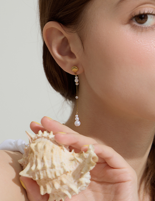 【鈦鋼】靜謐低語珍珠。針式耳環