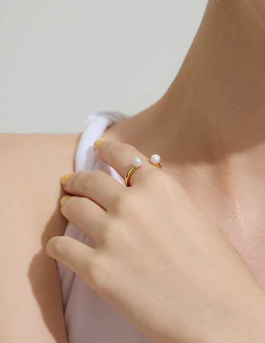 【鈦鋼】珍珠交映可調式戒指(金)