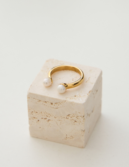 【鈦鋼】珍珠交映可調式戒指(金)